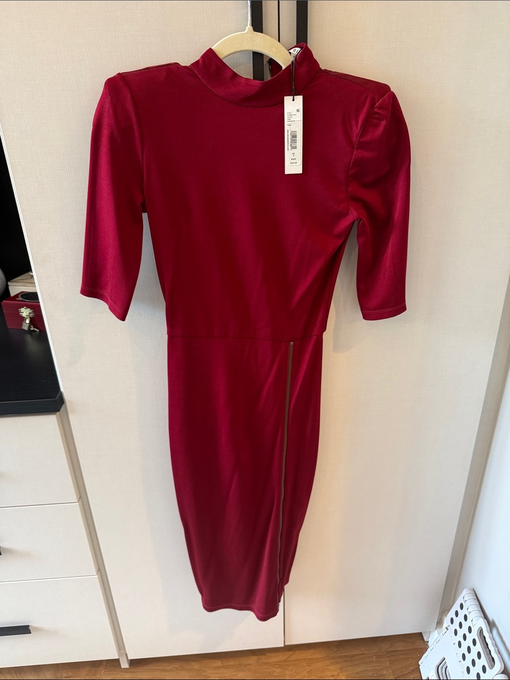 Alice + Olivia Wine Mock Neck Midi Dress